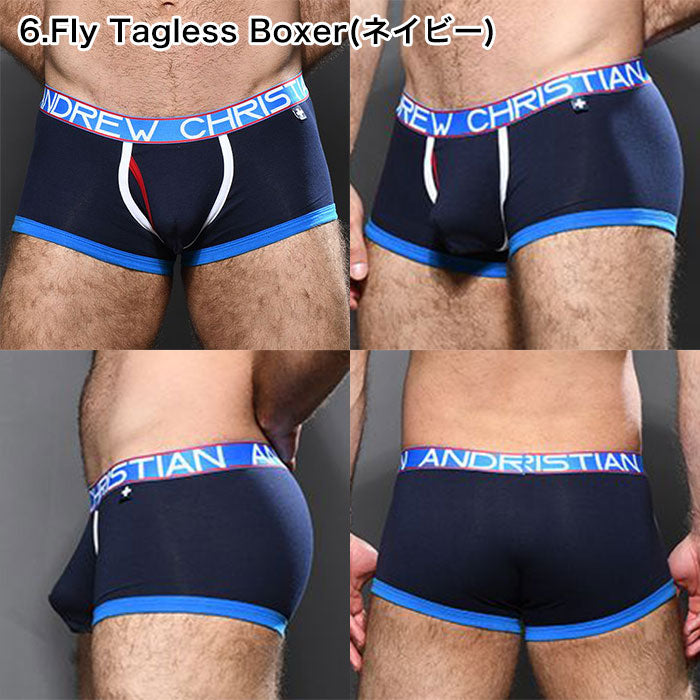 ANDREW CHRISTIAN アンドリュークリスチャン  Fly Tagless Boxer(ネイビー) ボクサーパンツ 前開き